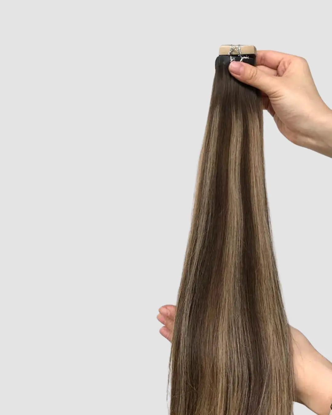 Tape-in Extensions – Djup Brun Balayage med Karamell, #4/27/4