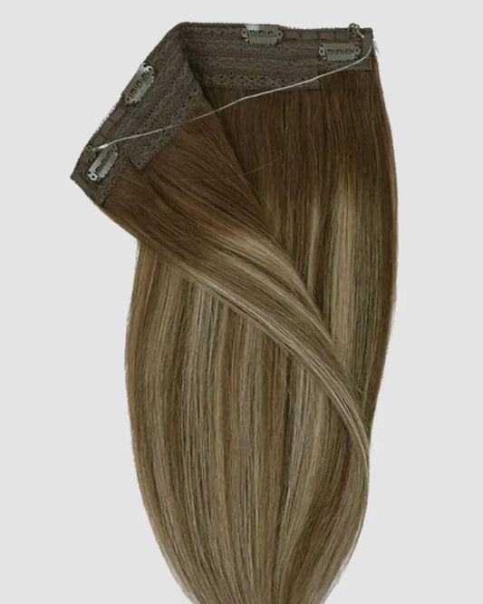 Halo Extensions  – Djup Brun Balayage med Varma Blonda Skiftningar, #4/26/4